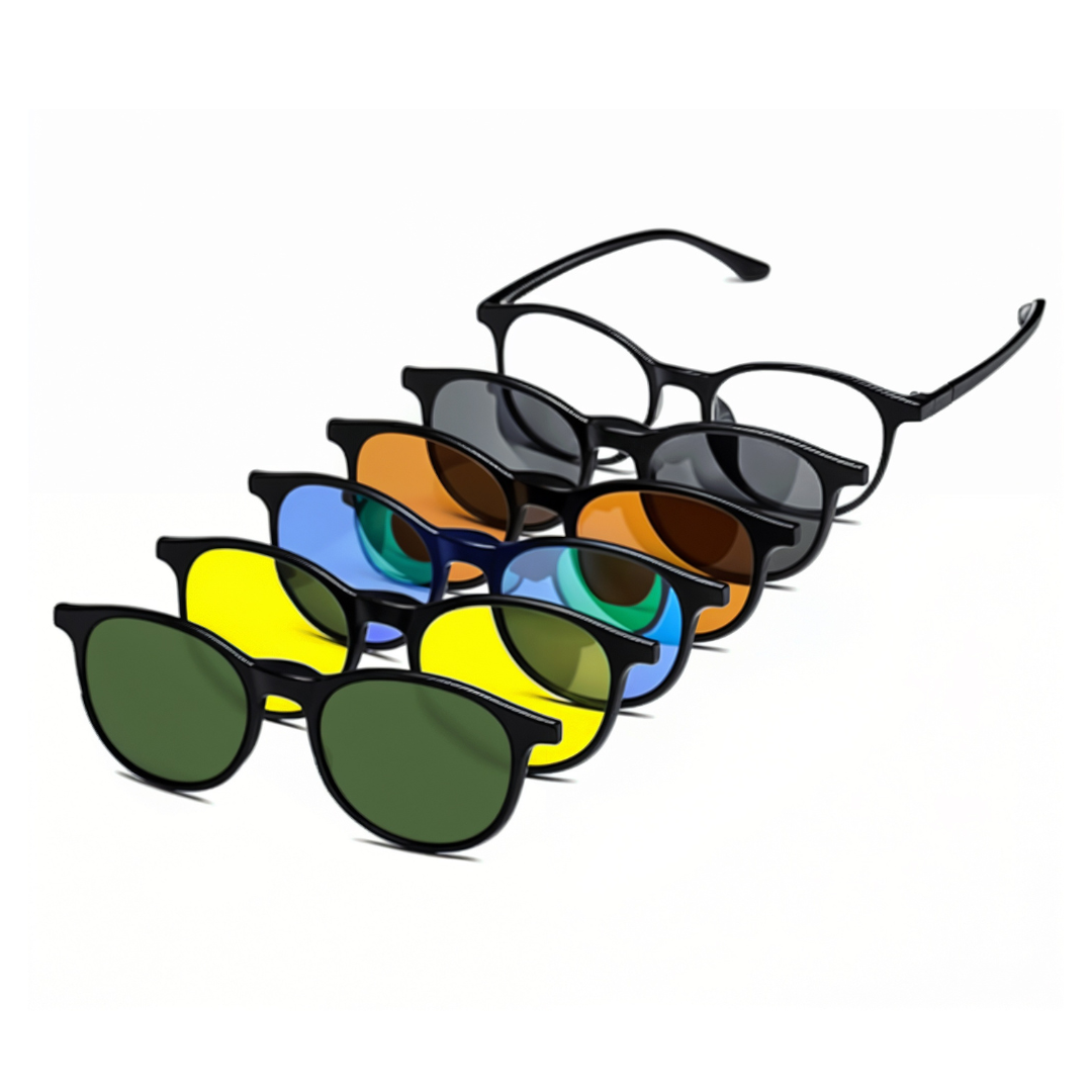 RUI HAO EYEWEAR 5-in-1 Magnetic Clip-On Polarized Sunglasses Set